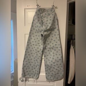 Zara Blue Floral Wide Leg Jeans